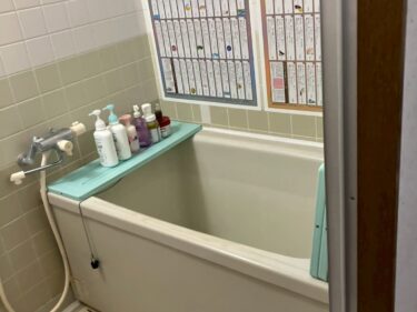 施工前の浴室　浴槽に割れがある状態