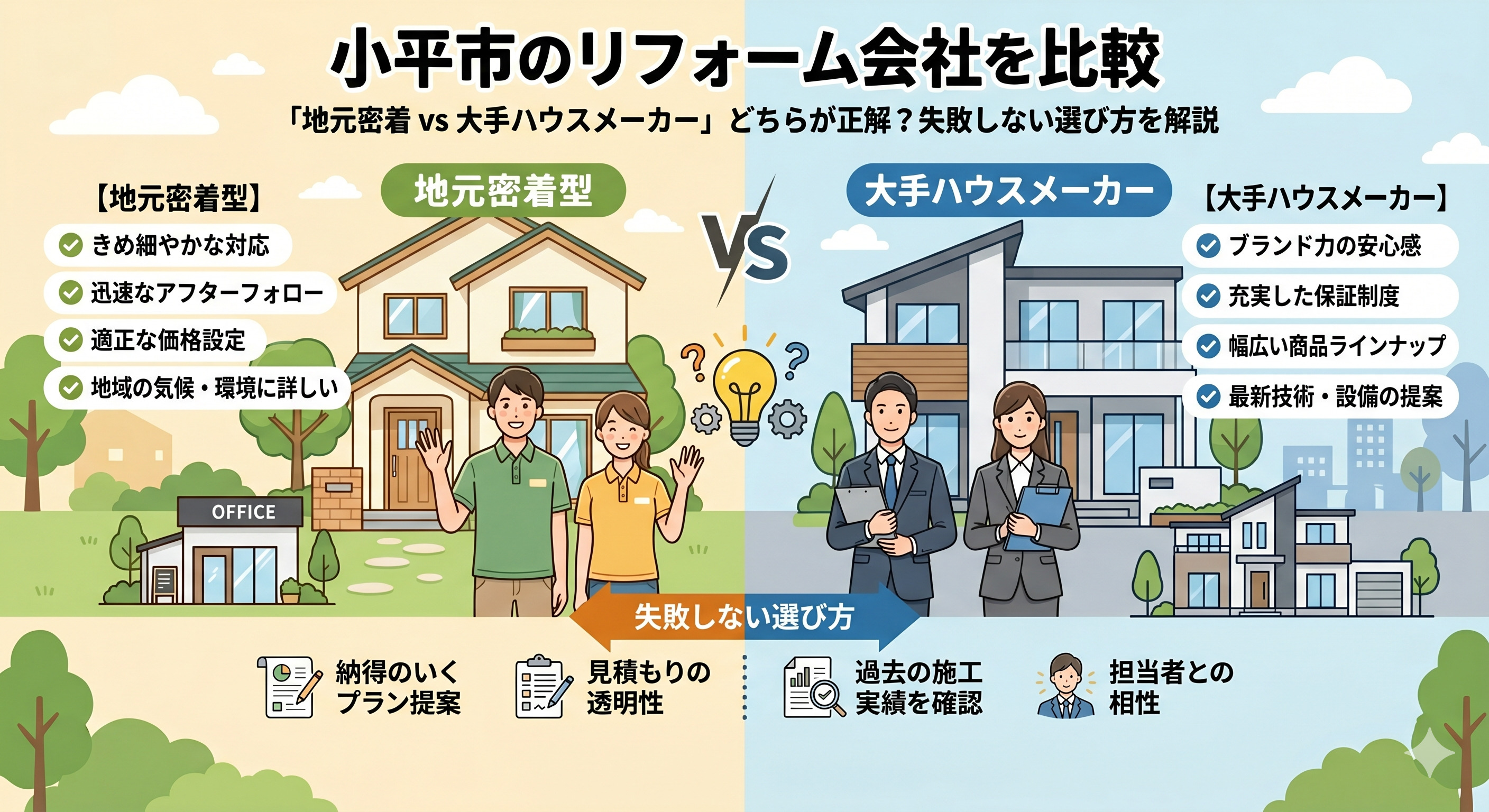 小平市のリフォーム会社を比較｜地元密着 vs 大手ハウスメーカーどちらが正解？失敗しない選び方を解説